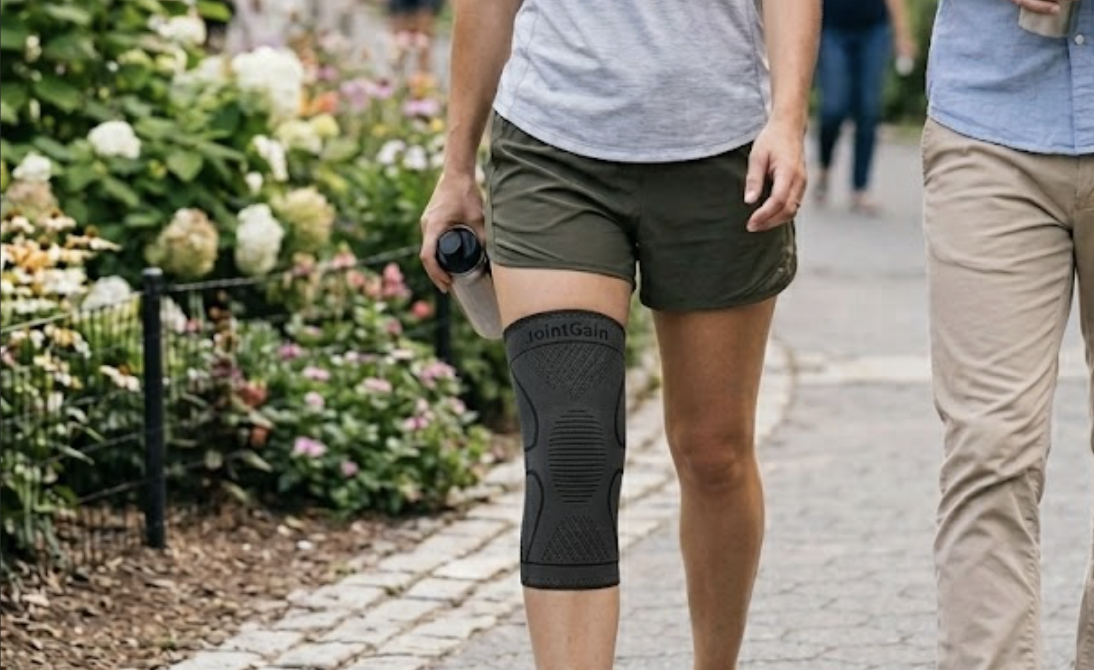 knéo Pro kniebrace gedragen tijdens een wandeling
